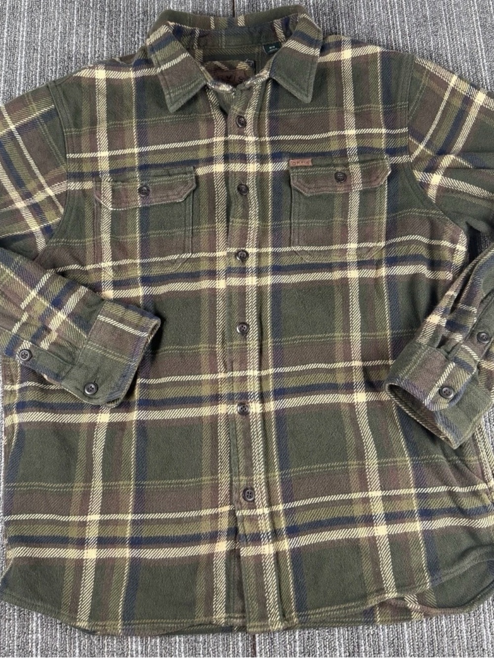 Orvis Men’s Green Plaid Flannel Shirt Jacket medium - Picture 2 of 8